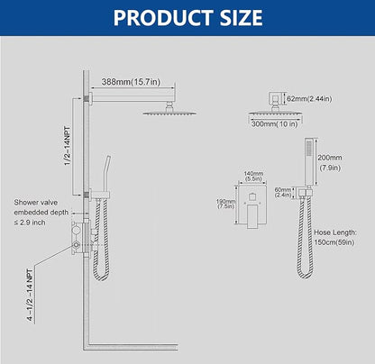 Polished Chrome Shower System with 10-Inch Rain Showerhead and Handheld | Innovative air-injection technology for low pressure, high-flow rate up to 3.22 GPM ensuring powerful consistent stream