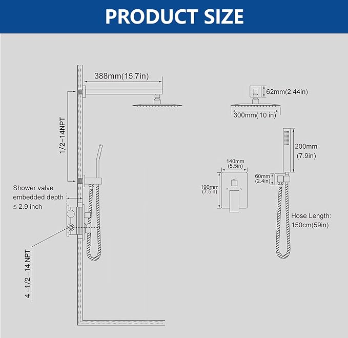 Matte Black Shower System with 10-Inch Rain Showerhead and Handheld | Innovative air-injection technology for low pressure, high-flow rate up to 3.22 GPM ensuring powerful consistent stream