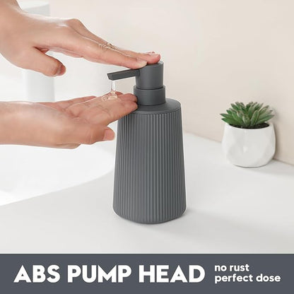 Small Soap Dispenser for Bathroom and Kitchen, Modern Farmhouse Striped Style Plastic Hand Soap Dish Soap Dispenser with Pump Matte Dark Gray