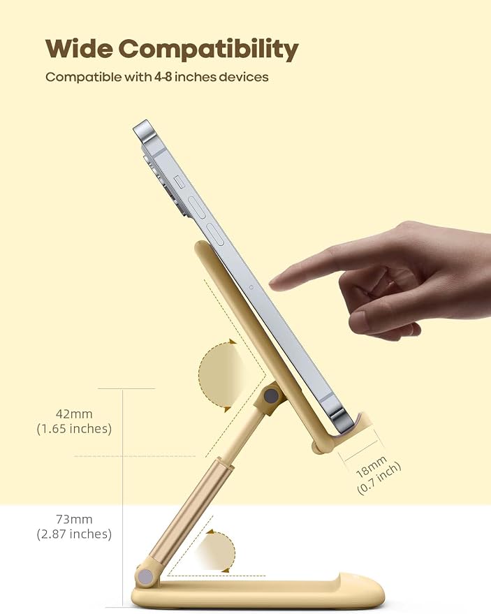 Lamicall Phone Stand for Desk - Telephone Stand Desk Accessories Desktop Office Must Have, Compatible with iPhone 17 16 15 14 13 Pro Max Mini, 12 11 XR X 8 7 6 Plus SE, 4-8'', Yellow