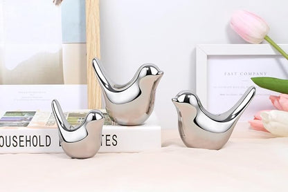 LAIDANLA Small Birds Statues Silver Modern Style Home Decor Birds Small Animal Sculpture for Living Room Office Desktop Shelf Coffee Table Bedroom（2pcs）