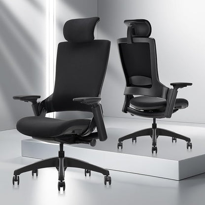 CLATINA Ergonomic High Swivel Executive Chair with Adjustable Height Head 3D Arm Rest Lumbar Support and Upholstered Back for Home Office Black