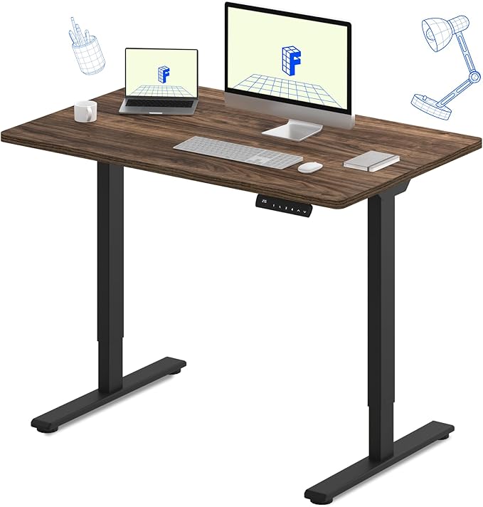 FLEXISPOT E3 Dual Motor Electric Standing Desk 48 x 30 Sit Stand Up Desk, Holds 220 lbs, Adjustable Height w/Memory Presets, One-Piece Brown Wood Grain Desktop & Black Frame, Ships in 2 Boxes