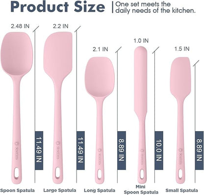 ChefAide 5 Pieces Silicone Spatula Set, Food Grade Rubber Spatula, Upgrade Strong Handle with Ergonomic Grip, Heat Resistant Up to 600°F for Nonstick Cookware, Cooking