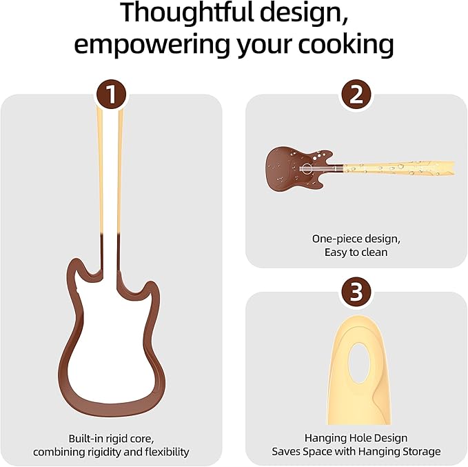 Novelty Guitar Silicone Spatula for Kitchen,Music-themed Tools, Food Grade Silicone – Unique Gift for Music Lovers and Cooking Enthusiasts (Yellow-brown & Black-red)