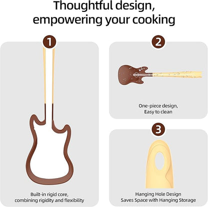 Novelty Guitar Silicone Spatula for Kitchen,Music-themed Tools, Food Grade Silicone – Unique Gift for Music Lovers and Cooking Enthusiasts (Yellow-brown & Black-red)