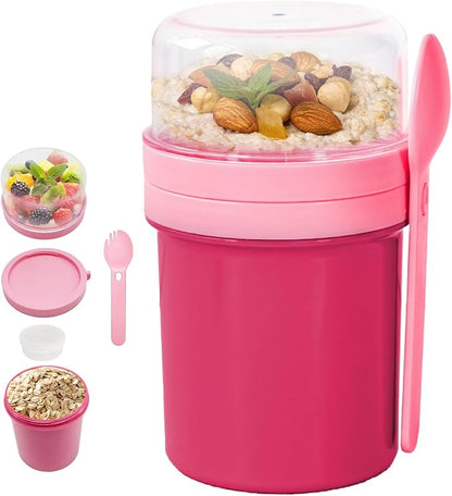27oz Reusable Yogurt Parfait & Overnight Oats Cups – 100% Leakproof with Lid & Spoon for Meal Prep, Breakfast, Office & Gym (Pink)