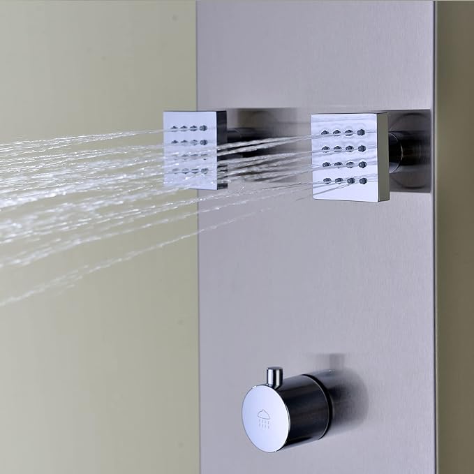 ANZZI Shower Head Panel Tower, Echo Brushed Steel Stainless Steel Metal, 4 Turbo Jetted & Multi Functional, High Pressure Jet + Rainfall + Handheld Wand Attachment Combo, Wall Mount (SP-AZ022)