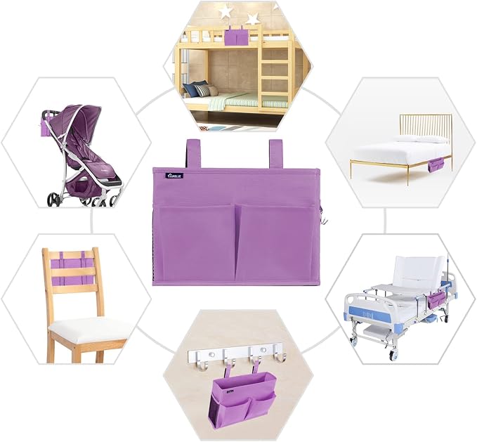 Surblue Caddy Hanging Organizer Bedside Storage Bag for Bunk and Hospital Beds, Purple, Small