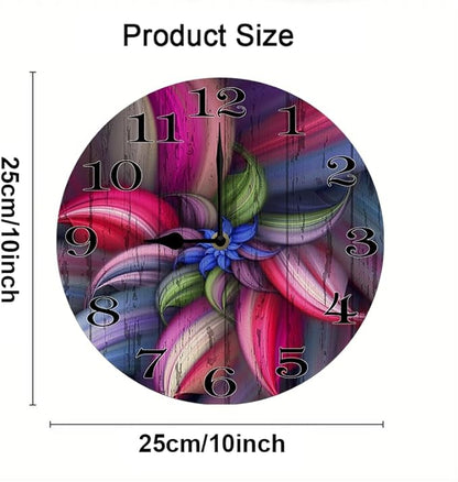 Colorful Flowers Wall Clock 10 Inch Wooden Battery Operated Autumn Forest Maple Leaves Wall Clocks Decorative Indoor,Decorative for Kitchen Bathroom Bedroom