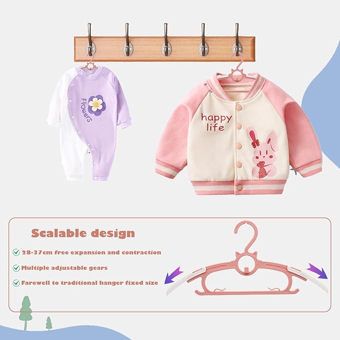JSF50Pcs Baby Hangers, Adjustable Nursery Children Coat Hanger, Non-Slip Infant Pant Hangers for Newborn Clothes Girl Boy Toddler Infant (Gery)