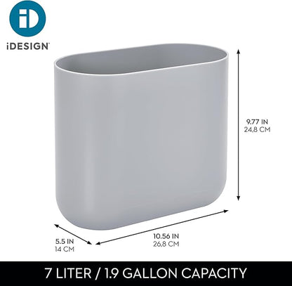 iDesign Small Slim Plastic Bathroom Trash Can, Garbage Can for Bedroom, Office, Desk, Dorm, 2-Pack, Gray