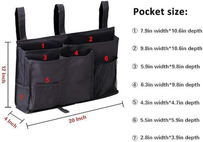 Sugaroom Organizer Caddy - Bedside, Bunk Bed, Hanging & Pocket Storage - Baby, Dorm, Hospital - Black