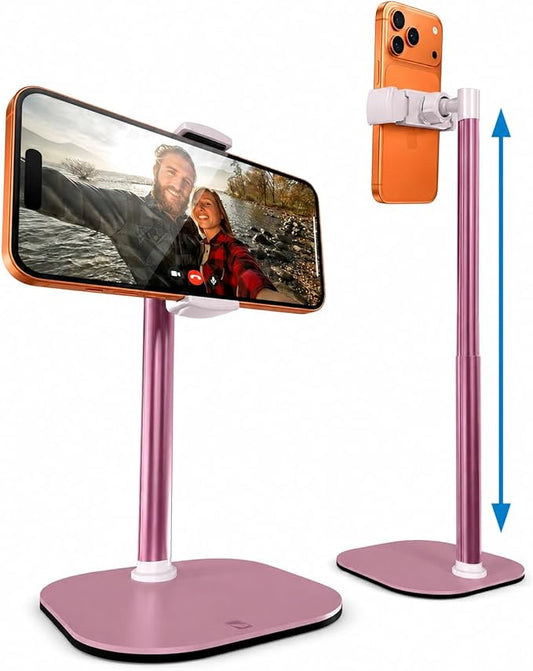 COOPER ChatStand, Adjustable Cell Phone Stand for Desk, Phone Stand for Recording, iPhone Holder for Filming, Small Tripod for iPhone, Fits Samsung, Android Smartphones, (Pink Rose Gold)