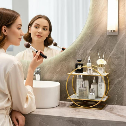 MLVOC Gold Makeup Organizer Countertop, Skincare Organizer with Gold Finish, Durable Metal Storage for Bathroom or Bedroom Vanity, Tall Spacious Design for Large Bottles