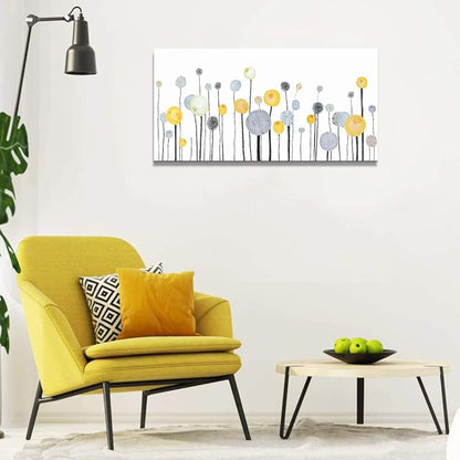MHARTK66 Canvas Wall Art Abstract Dandelion Modern Minimalist Wall Decor – Neutral Yellow Gray Watercolor Paintings Stretched Ready to Hang Pictures for Living Room Bedroom Bathroom Home Office