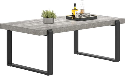FOLUBAN Modern Coffee Table, Rustic Wood and Metal Center Table, Rectangle Cocktail Tea Table for Living Room, Light Grey, 47 Inch