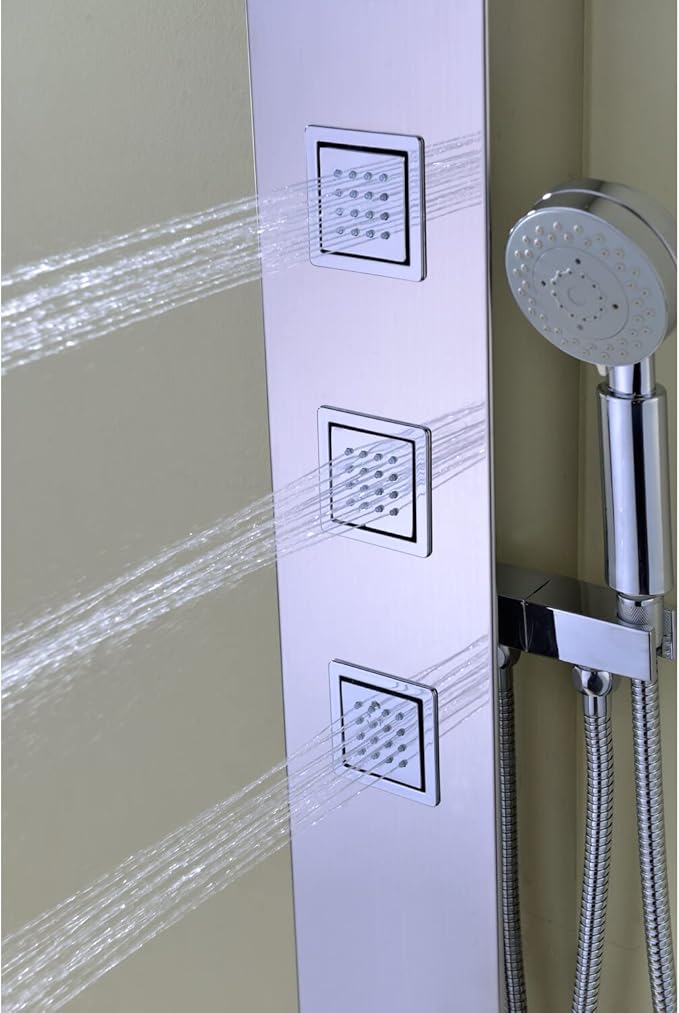 ANZZI Shower Head Panel 53", Tower System, Polished Chrome Stainless Steel Metal 3 Turbo Jetted & Multi Functional, High Pressure Jet + Rainfall + Handheld Wand Combo, Wall Mount (SP-AZ015)