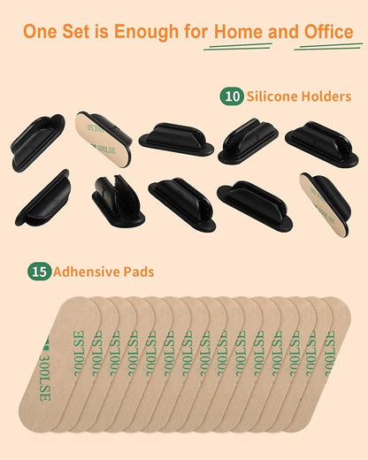 10 Pack Adhesive Pencil Holder for Desk, Silicone Pen Holder for Wall, Clipboard & Laptop with 15 Upgraded Sticky Pads, Rugged Grip Pencil Holders for Classroom Teacher Essentials (Black)