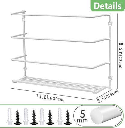 Premium 2-Pack Heavy Duty Kitchen Wrap Organizer, Extra Thick & Sturdy Metal Wire Rack for Cabinet Door, Holds Foil, Plastic Wrap, Wax Paper, Bags, Space Saving Under Sink or Pantry Storage Holder
