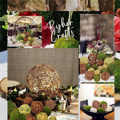 BYHER Decorative Balls for Centerpiece Bowls, 18pcs Fake Moss Balls + Wicker Rattan Balls Set Vase Bowl Filler for Home Garden Wedding Party Decor (Fresh Green + Rustic Brown)