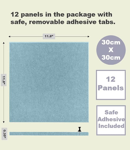 Felt Wall Tiles | Large Cork Board Alternative | Aesthetic Felt Bulletin Board for Office, Home & Classroom | Large Cork Boards for Walls Pinboard (12-Pack) | Baby Blue