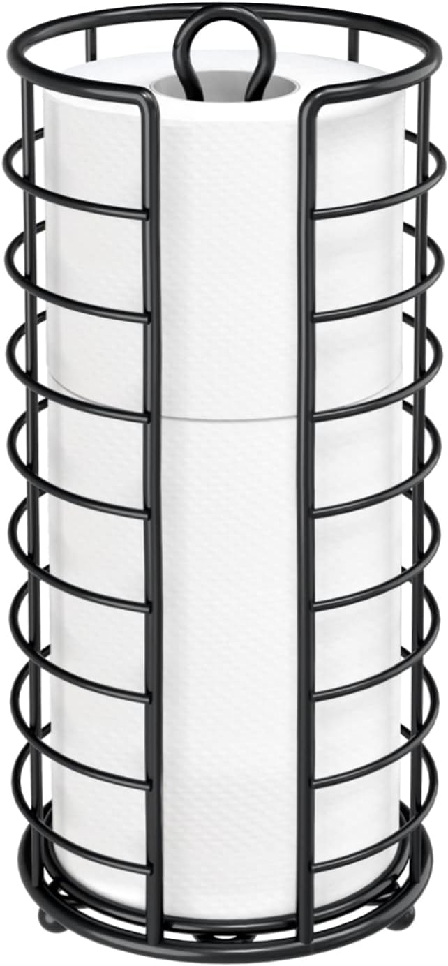 Toilet Paper Holder Stand, Freestanding Bathroom Toilet Paper Organizer, 3 Mega Roll Toilet Paper Holder for Under Sink, Vanity, Cabinet Shelf (Black)