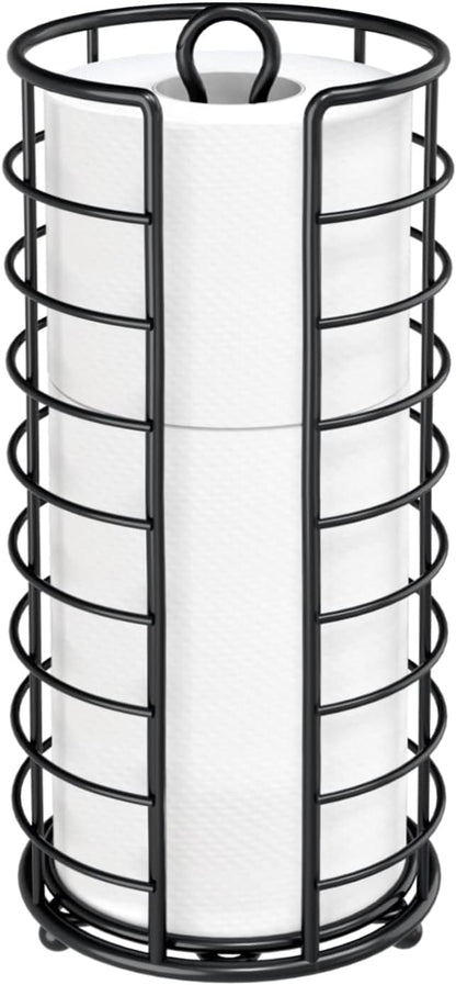 Toilet Paper Holder Stand, Freestanding Bathroom Toilet Paper Organizer, 3 Mega Roll Toilet Paper Holder for Under Sink, Vanity, Cabinet Shelf (Black)