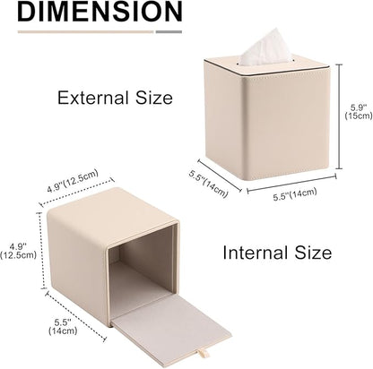 KINGFOM Leather Tissue Box Cover – Square Modern PU Leather Tissue Holder, Cube Tissue Dispenser for Home, Office, Bedroom, Bathroom – Elegant Minimalist Style (Beige-Square)