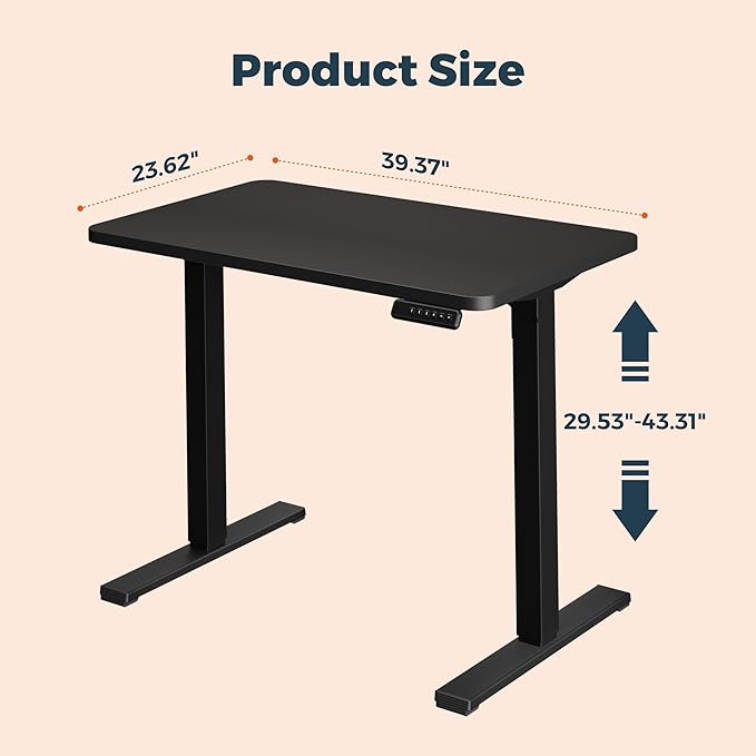 One-Piece Standing Desk 40 x 24 Inches, Small Adjustable Height Desk for Small Space Electric Sit Stand Desks Home Office Computer Workstation, Black
