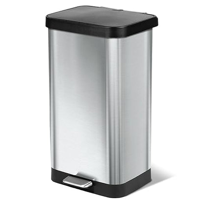 Glad Step Trash Can, Soft Close Lid Bin with Odor Protection, 20 Gal, Stainless