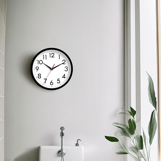 DAXSMY Wall Clock 8 Inch Silent Non-Ticking Battery Operated - Small Analog Clock for Bedroom, Office, Kitchen, Bathroom - Modern Minimalist Decorative Clock (Black)