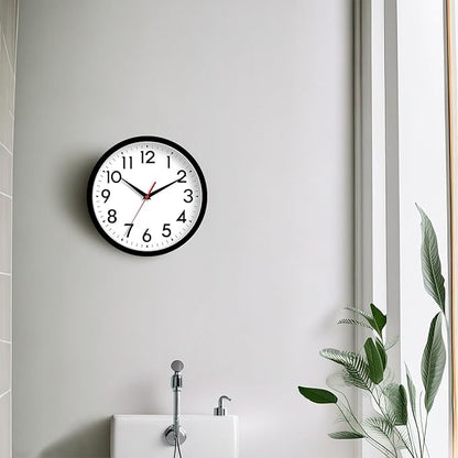DAXSMY Wall Clock Analog 10 Inch Silent Non Ticking Battery Operated Modern Decorative for Living Room Kitchen Office Bedroom Bathroom(Black)