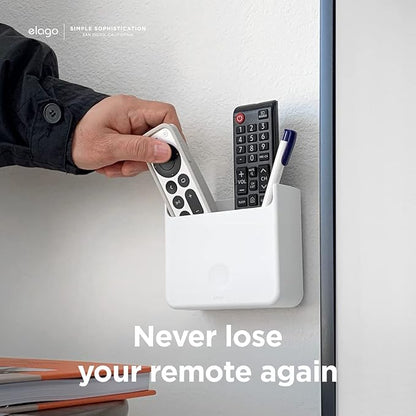 elago Universal Remote Holder Mount Compatible with Apple TV Remote and All Other Remote Controls - Adhesive Tape or Screw Mounting Options, Available Wired Charging [Large] [White]
