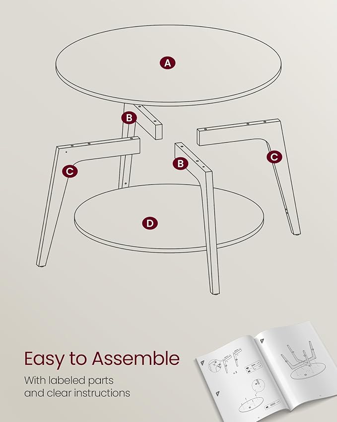 VASAGLE MAEZO Collection - Round Coffee Table, 2-Tier Center Table with Storage, Tapered Legs, Curved Transitions, 31.5 Dia. x 17.7 H Inches, Easy Assembly, for Living Room, Heather Greige ULCT243K02