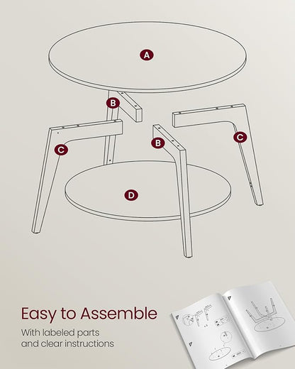 VASAGLE MAEZO Collection - Round Coffee Table, 2-Tier Center Table with Storage, Tapered Legs, Curved Transitions, 31.5 Dia. x 17.7 H Inches, Easy Assembly, for Living Room, Heather Greige ULCT243K02