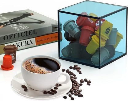 NC Coffee Capsule Storage Box Coffee Pod Holder Organizers Accessories Anti Dust Durable Clear Acrylic Box for House and Office Use, Light Blue, 5*5 In