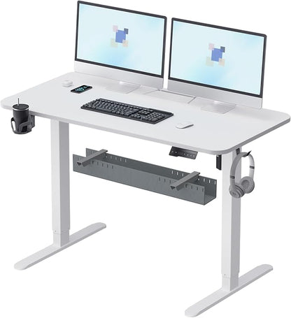 Electric Standing Desk with Cable Management Tray,48x24 Inch Adjustable Height Sit Stand Desk,with Memory Presets & Anti-Collision Computer Desk,for Office,Home,White Top&White Frame