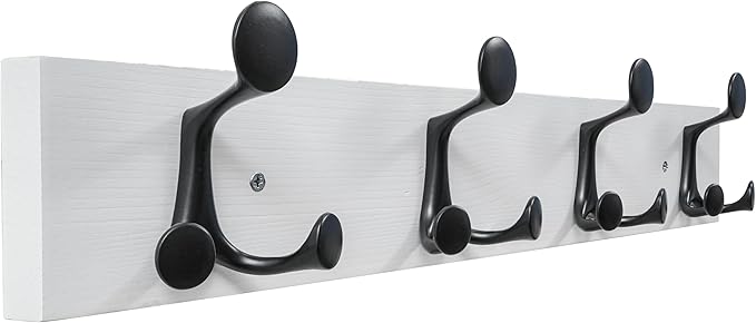 SKOLOO 24-Inch White Wood Coat Rack Wall Mount with 4 Triple Hooks - Ideal for Family Entrances, Classrooms, and Pet Supplies Storage - Perfect Coat Hooks for Wall
