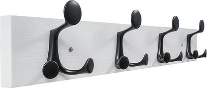 SKOLOO 24-Inch White Wood Coat Rack Wall Mount with 4 Triple Hooks - Ideal for Family Entrances, Classrooms, and Pet Supplies Storage - Perfect Coat Hooks for Wall
