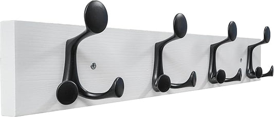 SKOLOO 24-Inch White Wood Coat Rack Wall Mount with 4 Triple Hooks - Ideal for Family Entrances, Classrooms, and Pet Supplies Storage - Perfect Coat Hooks for Wall