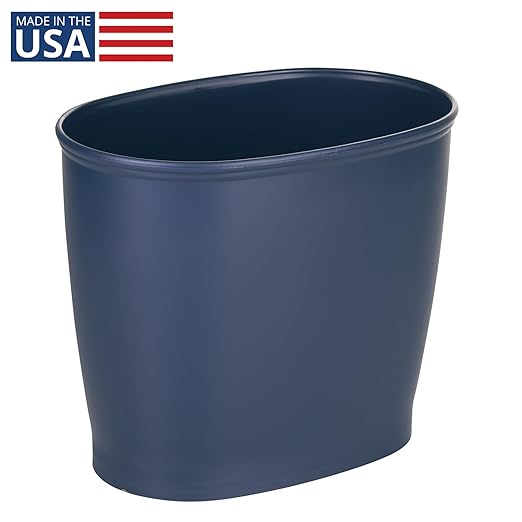 iDesign Slim Plastic Bathroom Trash Can, Small Garbage Bin for Bedroom, Office, Desk, Dorm, Navy Blue
