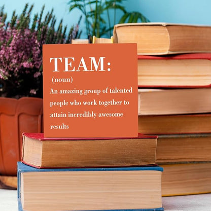 HTBIG Inspirational Team Noun Office Decor Wooden Box Sign, Rustic Black Wood Plaque for Home Desk Shelf Table Decoration, Coworker Gift, Orange