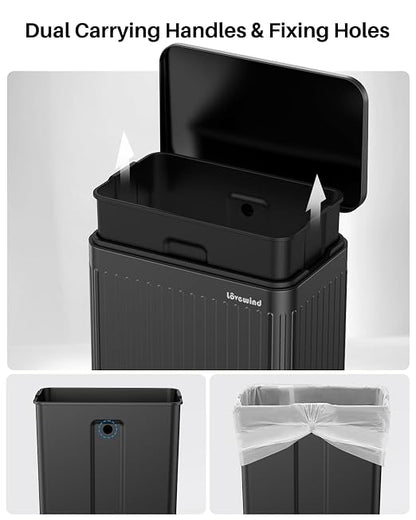 Lovewind 60 Liter/ 16 Gallon Stainless Steel Trash Can with Soft-Close Lid, Large Footstep Garbage Can with Roman Texture, Removable Inner Buckets, Recycling Bin for Kitchen Office, Black