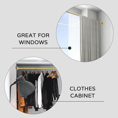 UIOSANRT Gold Shower Curtain Rod 35-66 Inches Non-Slip Shower Rod Tension Mounted No Drill , Adjustable Tension Curtain Rod for Windows Bathroom