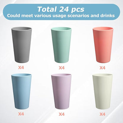 24 Pcs Unbreakable Plastic Cups Set, 20 oz Reusable Plastic Cups, Stackable Water Tumblers, Drinking Cup for Kitchen, Outdoor, BPA-free, Dishwasher Refrigerator and Microwave Safe (20 oz, 6 Colors)