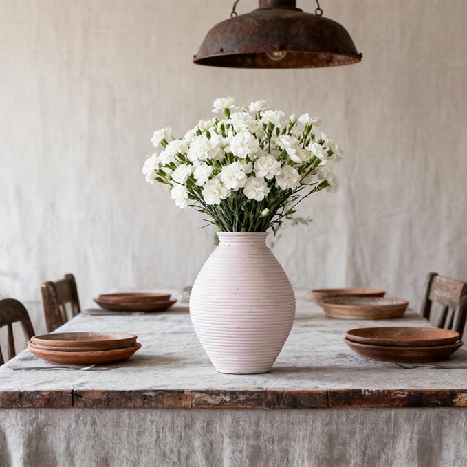 White Rustic Vase – 8.6" Farmhouse Vase for Table Centerpiece, Resin Vintage Vases for Pampas Grass, Farmhouse Decor for Dining Table, Entryway, Mantel or Living Room Shelf
