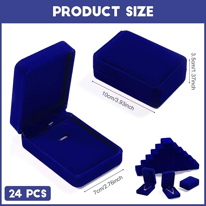 24 Pcs Necklace Pendant Box Velvet Jewelry Storage Display Case Ring Earring Pendant Jewelry Boxes Pearl Necklace Holder Gift Boxes for Christmas Wedding Engagement Birthday Anniversary(Royal Blue)