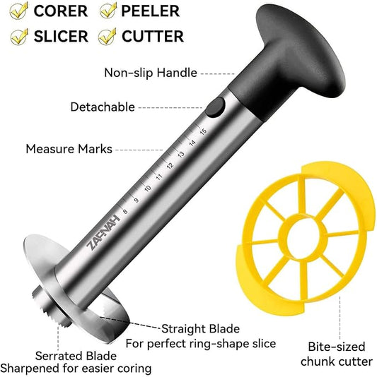 ZAFNAH Pineapple Cutter and Corer Tool, Stainless Steel Pineapple Slicer Peeler, Easy Pineapple Core Remover Eye Removal Tool,ZAFNAH Pelador De Piña (Pineapple corer with Yellow cube cutter)