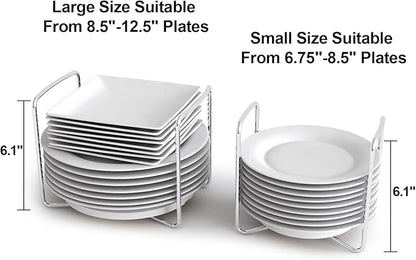 Dish Rack for Kitchen Countertop Organizer - Bamboo Plate Organizer for Cabinet Space Saver, Adjustable Stainless Steel 304 Plate and Bowl Holder with Portable Handle for Drawer Cupboard Shelf RV